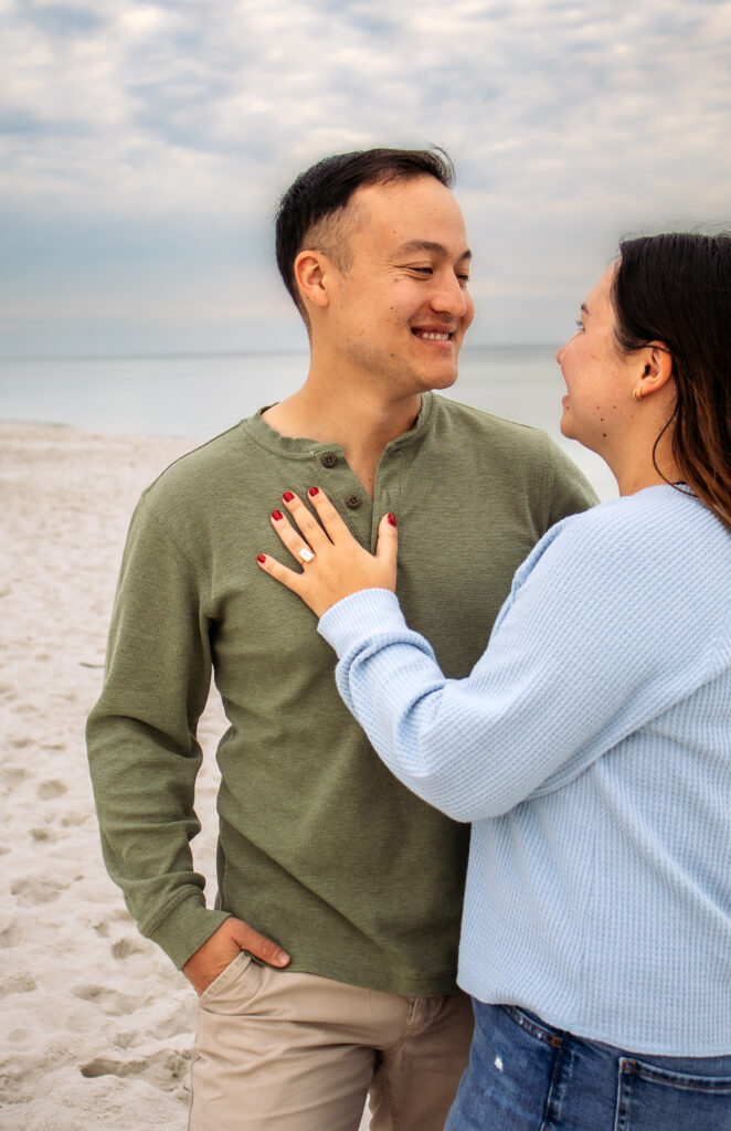 Couple engagement photos on a beach