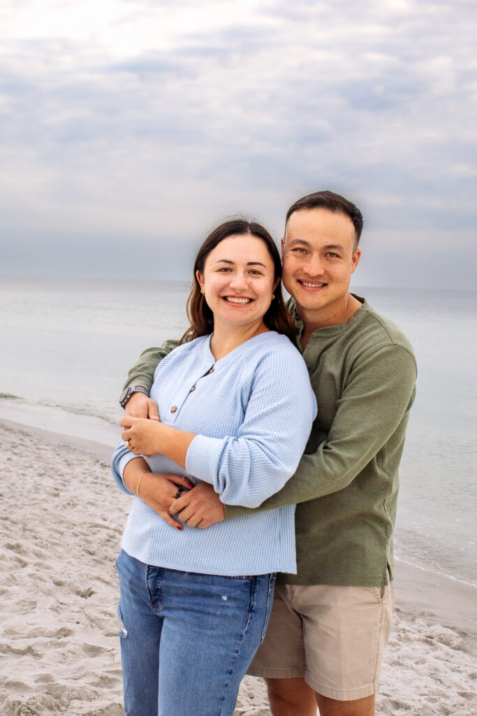 Couple engagement photos on a beach 