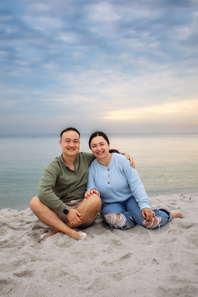 Couple engagement photos on a beach 