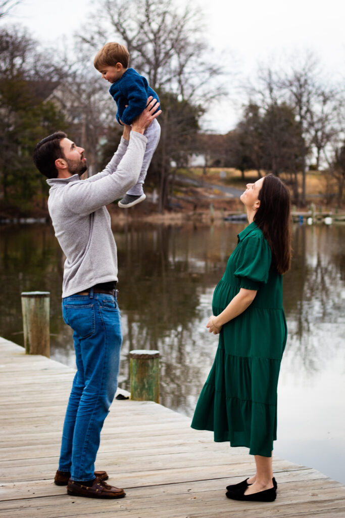 Family portrait taken on dock in Edgewater, MD